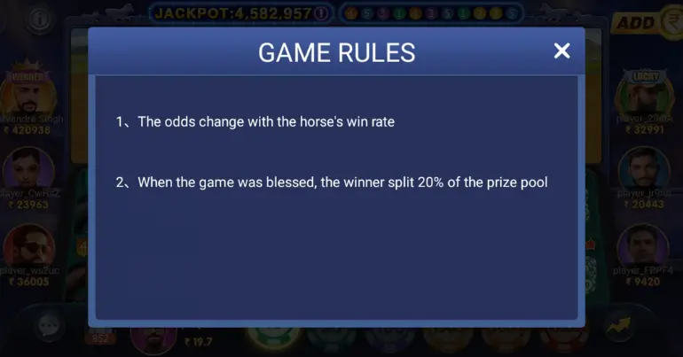 Rules of Playing Horse Racing Game on Teen Patti Master